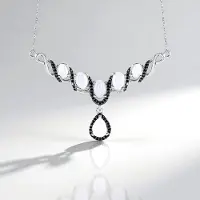 Cavill - Zilveren Halsketting 925 Sterling Zilver Geplatineerd - Regenboog Maansteen 5.976 ct - Druppel & Ovale Cabochon - Elegant Dames Sieraad