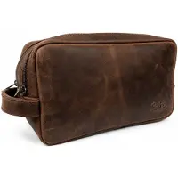 Sedna Leren Toilettas Heren – 100% Volnerf Leer – Dubbel Compartiment – Premium Reisetui met YKK Ritsen – Bruin