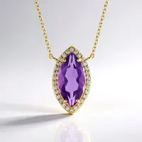 Cavill - 925 Sterling Zilver Halsketting - 18K Goud Verguld - Marokkaanse Marquise Amethist 3 ct - Luxe Sieraad met Cambodjaanse Zirkonia's