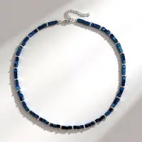 Cavill - Zilveren Halsketting - 925 Sterling Zilver - Royal Blue Hematiet Fancy Kralen 4mm - Verstelbare Elegant Blauw Sieraad