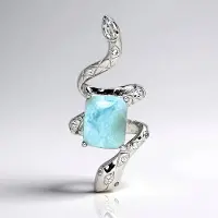 Cavill - Larimar Hanger Zilver 2,64 ct met Witte Topaas 0,36 ct - 925 Sterling Zilver Gerhodineerd - Antiek Cabochon Slang Design - Exclusieve Hangers