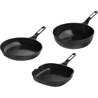 Berghoff Phantom Pannenset – Braadpan Ø 28 cm – Grillpan Ø 26 cm – Wokpan Ø 30 cm – Keramische Antiaanbaklaag – PFAS-vrij – Met Aluminium Deksel – Alle Kookplaten, Inclusief Inductie - - PFAS-vrij