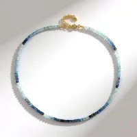 Cavill - Zilveren Halsketting - 925 Sterling Zilver Verguld - 43 Karaat Santa Maria Aquamarijn - Elegant Blauw Facetgeslepen Kralen - 45 50 cm