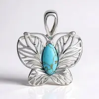 Cavill - Zilveren Vlinder Hanger - 925 Sterling Zilver Gerhodineerd - Turkoois Marquise Cabochon 0,884 ct - Filigraan Sieraad - Handgemaakt en Elegant