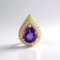 Cavill - Zilveren Hanger met Marokkaanse Peervormige Amethist 1,416 ct en Cambodjaanse Zirkonia 925 Sterling Zilver Verguld - Tijdloze Elegantie