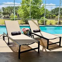 PURPLE LEAF Tuinligstoel Set Van 2 Ligstoelen En Salontafel – Ligstoel Met Wielen – Vijf Standen Verstelbaar – Weerbestendig En Robuust – kaki