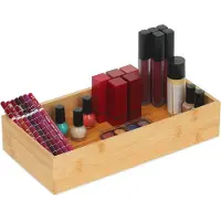 Famanu – Lage bamboe organizer tray zonder deksel – opbergbak 6x30x15 cm – keuken/badkamer/kantoor