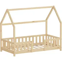 ML-Design Kinderbed Huisbed 80x160 cm van natuurlijk dennenhout met uitvalbeschermend dak en lattenbodem Houten bed