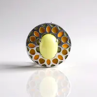Cavill - Zilveren Hanger - 925 Sterling Zilver met Platina - Limoenkwarts Ovaal Cabochon 5,775 ct - Braziliaanse Edelsteen - Geometrisch Modern Design