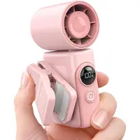 Snq 1 Mini Draagbare Clipventilator - 56×52×97,5 mm - Oplaadbare Miniventilator - Met LED-display - 360° Draaibare Afneembare Clip - Geschikt voor Rugzakken, Reizen, Kantoor, Kamperen, Strand - Roze