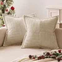Famanu - Corduroy kussenhoezen 45x45 cm crème set 2, zacht fluweel look sierkussen, verborgen rits, woonkamer slaapkamer