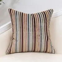 Famanu - Bruin gestreepte kussenhoes veelkleurig fluwelen kussenhoes moderne boheemse kussensloop voor bank slaapkamer woonkamer thuis kerstdecoratie, 45 x 45 cm