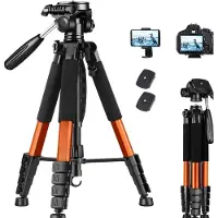 Famanu – Camerastatief 182 cm van aluminium, licht en compact statief met telefoonhouder voor vloggen