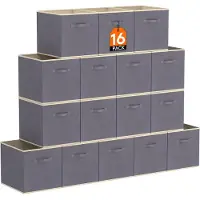 Famanu – Inklapbare kubus opbergdozen 16-pack - stoffen opbergmanden met handgrepen - 26,5 x 26,5 x 28 cm - grijs