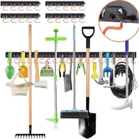 Markenlos Gereedschapshouder 64 inch – Groot opbergsysteem met 4 rails, schaalbare oplossing voor schuur of garage – Geschikt voor bezems, hark en ander gereedschap