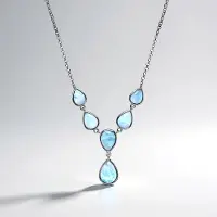 Cavill - Zilveren Halsketting 925 Sterling Zilver Gerhodineerd - 12,45 ct Larimar Peervormig Cabochon - Elegante Ketting uit Dominicaanse Republiek