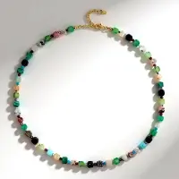 Cavill - Elegante Zilveren Halsketting - 925 Sterling Zilver Verguld - 99 887 ct Groene Onyx Turkoois Zwarte Onyx - Verlengbaar 50 cm