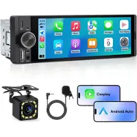Hexinex - 1 DIN Carplay Autoradio - met 6,36 inch IPS-touchscreen - USB externe microfoon Achteruitrijcamera