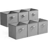 Famanu opbergdozen - Set van 6 stoffen opbergkubussen, 27 x 27 cm - Opvouwbare dozen met handgreep - Grijs