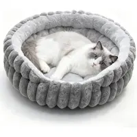 Famanu Hondenbed, rond, zacht, stijlvol kattenbed, pluche stof, antislip onderkant, wasbaar