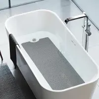 Famanu - Antislip badmat 100 x 40 cm, extra lange douchematten voor binnendouche, zachte PVC loofah badmat met afvoer, sneldrogende douchemat voor natte ruimte, zonder zuignap, grijs