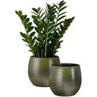 Mica Decorations Plantenpot - 2x - keramiek - donkergroen glans / ribbels - D15 x H16 cm - bloempot Porto