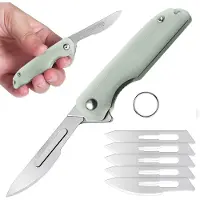 Famanu Scalpel handmes, Klein zakmes met 5 verwisselbare messen Figuur 24, Sleutelhanger mes, Mini vouwmes voor vrouwen mannen