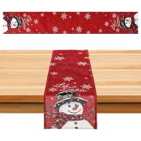 Famanu - Kerstmis tafeldecoratie sneeuwpop kerst tafelloper rood sneeuwvlok tafelloper winter keuken tafel decoratie Kerstmis tafelkleed...