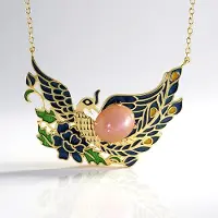 Cavill - Perzik Maansteen Ketting - 925 Sterling Zilver Verguld - 4,5 ct Ovale Cabochon - Handgemaakte Vogelvormige Hanger - Elegante Damesketting