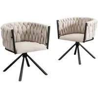 OKWISH Eetkamerstoel Set Van 2 - 360 Graden Draaibaar En Ergonomische Rugleuning - Voor Eetkamer Woonkamer Of Slaapkamer - Fluweel - Beige