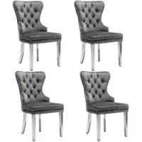 OKWISH Eetkamerstoel Set Van 4 - Fluwelen Bekleding - Met Klopper En Siernagels - Metalen Poten - Voor Eetkamer Woonkamer - Grijs