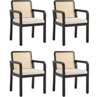 OKWISH Eetkamerstoel – Ergonomisch Fluweel Met PE-rattan Rug – Rubberhout Poten Met 5,5 cm Schuim & Verstelbare Voeten – Voor Eetkamer/Make-up – Zwart