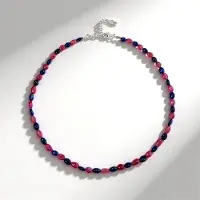 Cavill - Zilveren Halsketting - 925 Sterling Zilver Gerhodineerd - Madagaskar Roze en Blauwe Saffieren 116 794 ct - Verstelbare Elegante Ketting