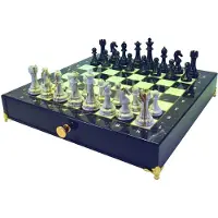 HOT Games Schaakset - Marmer-look - Compleet met bord op pootjes en lades - 40 x 40 x 6 cm