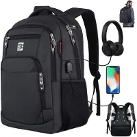 MODFU Laptop Rugzak / Backpack – 46x33x20 cm – 15.6 Inch – Waterafstotend & Anti-diefstal – Met USB Poort & Bagageriem – Voor School, Werk & Reis – Oxford Stof – Zwart