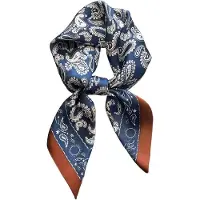 Snq Vierkante sjaal - Zijden damessjaal - Lichtgewicht satijnen hoofdband - Vierkante hoofdsjaal in vintage-stijl - Stijlvol nek- en haaraccessoire - Ideaal cadeau - Blauw