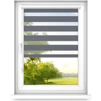 Time4blinds - Dubbele Rolgordijnen Zonder Boren - Zebra-Rolgordijnen voor Ramen en Deuren - om te Plakken, met Aluminium Cassette, Lichtdoorlatende Stof - Staal, 1200x800, Rechts