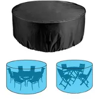 Famanu – Tuintafelhoes - waterdicht - winddicht - anti-uv - zwaar belastbaar - scheurvast - 210D Oxford-stof - terrasset - tuinmeubelhoes - rond - 190 cm + 80 cm