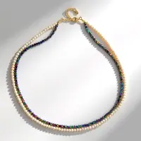 Cavill - Verstelbare Halsketting - 925 Sterling Zilver - Hematiet 46,17 ct & Witte Zoetwaterparels - Elegante Dames Sieraden