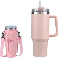 AWR Elite RVS Drinkbeker / Travelcup / Thermosbeker | Travel Mug | Thermoscup / Thermoskan | Drinkfles | Incl. Tas & Rietje - Roze