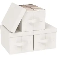 Famanu – Set van 3 inklapbare stoffen opbergbakken met deksel, ruime organizers voor huis kantoor en kast