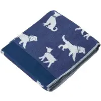 Homescapes Blauwe badstof handdoek met hondenmotief - 50 x 85 cm, 100% katoen