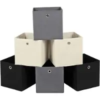 Famanu – Set van 6 opvouwbare stoffen opbergdozen – Kubusvormige organizers in grijs, zwart en beige