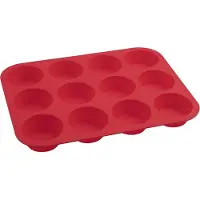 Famanu - Muffinvorm 12 cups 34 x 26 x 3 cm FLEXXIBLE LOVE, siliconen van voor muffins, bakvorm gemaakt van hoogwaardig platina siliconen, vorm met anti-aanbakeigenschappen (kleur: rood),