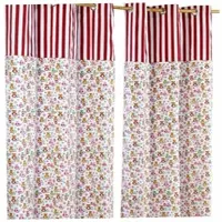 Homescapes gordijnen met oogjes uil rood roze wit set van 2 100% katoen, 137 x 117 cm