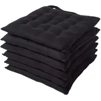 Homescapes stoelkussens – set van 6 zitkussens – katoen – 40x40 cm – zwart – met lint – voor eetkamer & buitengebruik
