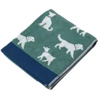 Homescapes Groene badstof handdoek met hondenmotief - 50 x 85 cm, 100% katoen