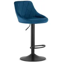 TEXTILOMANIE Barkruk AREX - Velvet Blauw, Mat Zwarte Basis, Rugleuning, Modern Design, Hoogte Verstelbaar, 360° Draaibaar, Max. 120 kg