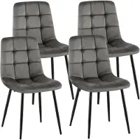 CLP Antibes Set van 4 Eetkamerstoelen - Zonder armleuning - Metaal frame - Velvet - Fluweel/donkergrijs