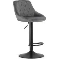 TEXTILOMANIE Barkruk AREX - Velvet Grijs, Mat Zwarte Basis, Rugleuning, Modern Design, Hoogte Verstelbaar, 360° Draaibaar, Max. 120 kg